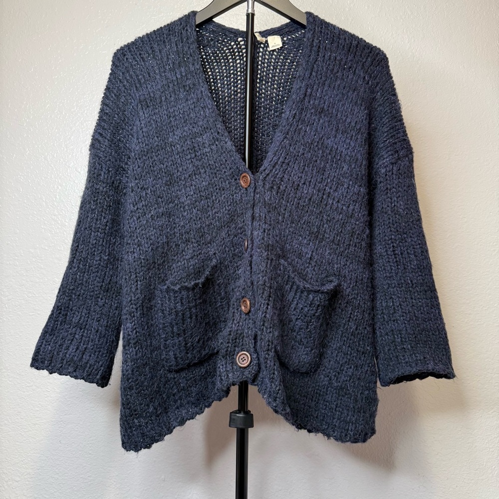 Moth Chunky Button Front Cardigan Wool Blend Sweater Fuzzy Size Small